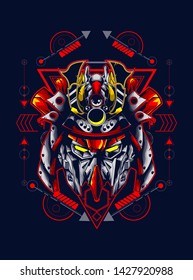 Mecha head with sacred geometry pattern