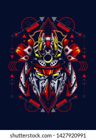 Mecha head with sacred geometry pattern