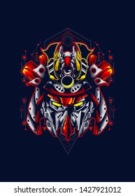 Mecha head with sacred geometry pattern