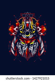 Mecha head with sacred geometry pattern