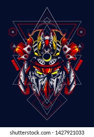 Mecha head with sacred geometry pattern