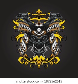 mecha head samurai mascot illustration