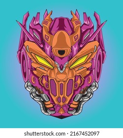 Mecha head samurai robot illustration