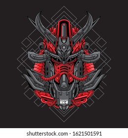 Mecha head samurai with sacred geometry pattern
