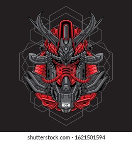 Mecha head samurai with sacred geometry pattern