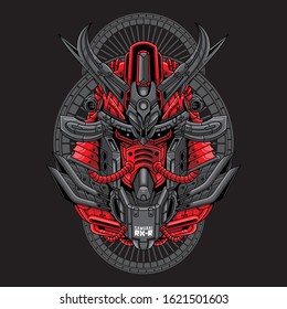 Mecha head samurai with sacred geometry pattern