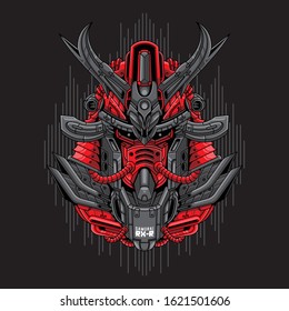 Mecha head samurai with sacred geometry pattern