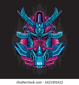 Mecha head samurai with sacred geometry pattern