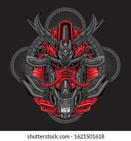 Mecha head samurai with sacred geometry pattern