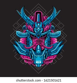 Mecha head samurai with sacred geometry pattern