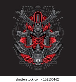 Mecha head samurai with sacred geometry pattern