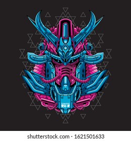 Mecha head samurai with sacred geometry pattern