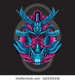 Mecha head samurai with sacred geometry pattern