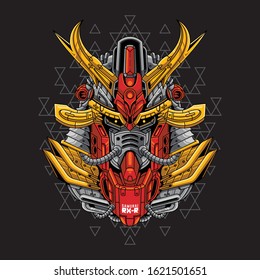 Mecha head samurai with sacred geometry pattern