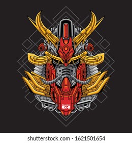 Mecha head samurai with sacred geometry pattern