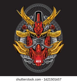 Mecha head samurai with sacred geometry pattern