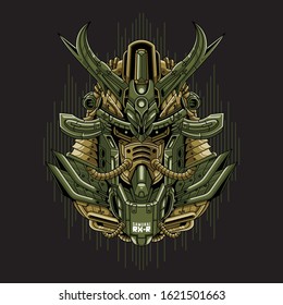 Mecha head samurai with sacred geometry pattern