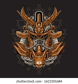 Mecha head samurai with sacred geometry pattern