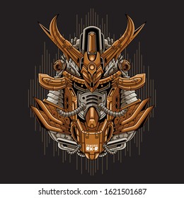 Mecha head samurai with sacred geometry pattern