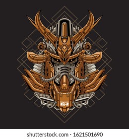 Mecha head samurai with sacred geometry pattern