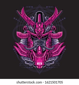 Mecha head samurai with sacred geometry pattern