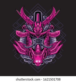 Mecha head samurai with sacred geometry pattern