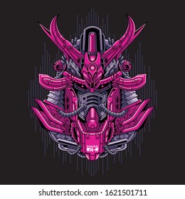 Mecha head samurai with sacred geometry pattern