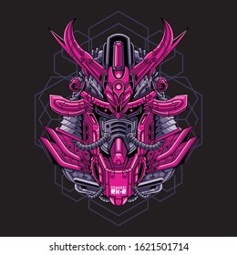 Mecha head samurai with sacred geometry pattern