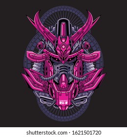 Mecha head samurai with sacred geometry pattern