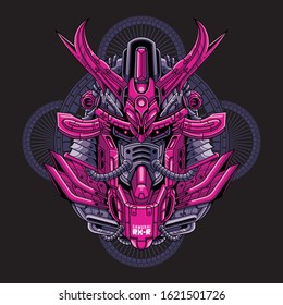 Mecha head samurai with sacred geometry pattern