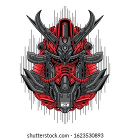 Mecha head samurai sacred geometry pattern illustration 