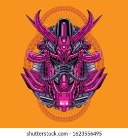Mecha head samurai sacred geometry pattern illustration