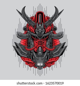 Mecha head samurai sacred geometry pattern illustration