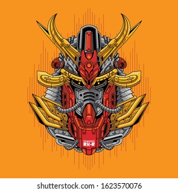 Mecha head samurai sacred geometry pattern illustration