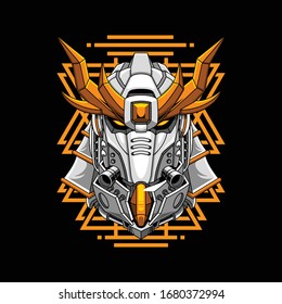 
Mecha cabeza samurai con un patrón sagrado de geometría