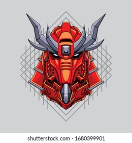 Mecha head samurai with sacred geometry pattern