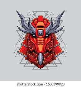 Mecha head samurai with sacred geometry pattern
