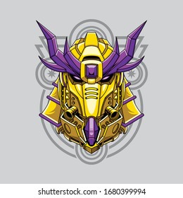 Mecha-Kopfsamurai mit sakralen Geometrie-Mustern
