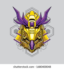 Mecha-Kopfsamurai mit sakralen Geometrie-Mustern