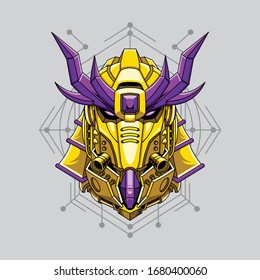 Mecha head samurai with sacred geometry pattern