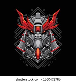 Mecha head samurai with sacred geometry pattern