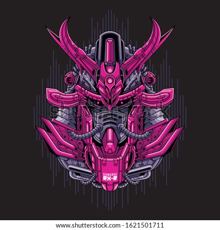 Mecha head samurai with sacred geometry pattern