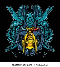 Mecha Head Skull Illustration Vector