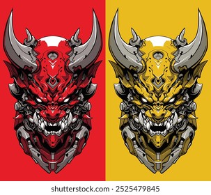 Mecha japanischen Dämon Maske Tattoo Design Mischung traditionellen Hannya Maske Elemente mit robotischen, mechanischen Features. Diese Verschmelzung von alter japanischer Kultur und fortschrittlicher Technologie