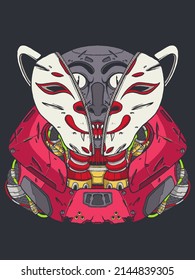 mecha kitsune print vector illustration