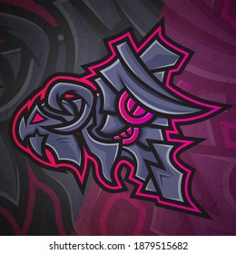 Mecha Machine Monster Kreatur Fantasy Head Cartoon Logo Mascot Illustration. Esport, Team, Spiel, Objekt, Aufkleber, Drucken.