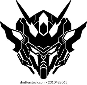 Mecha mask emblem in black over white
