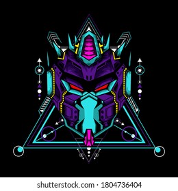 Mecha mask with geometrical pattern on black background, can use for t shirt or logo