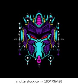 Mecha mask with geometrical pattern on black background, can use for t shirt or logo
