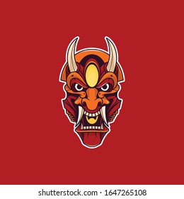 mecha mask oni japan vector illustrations 